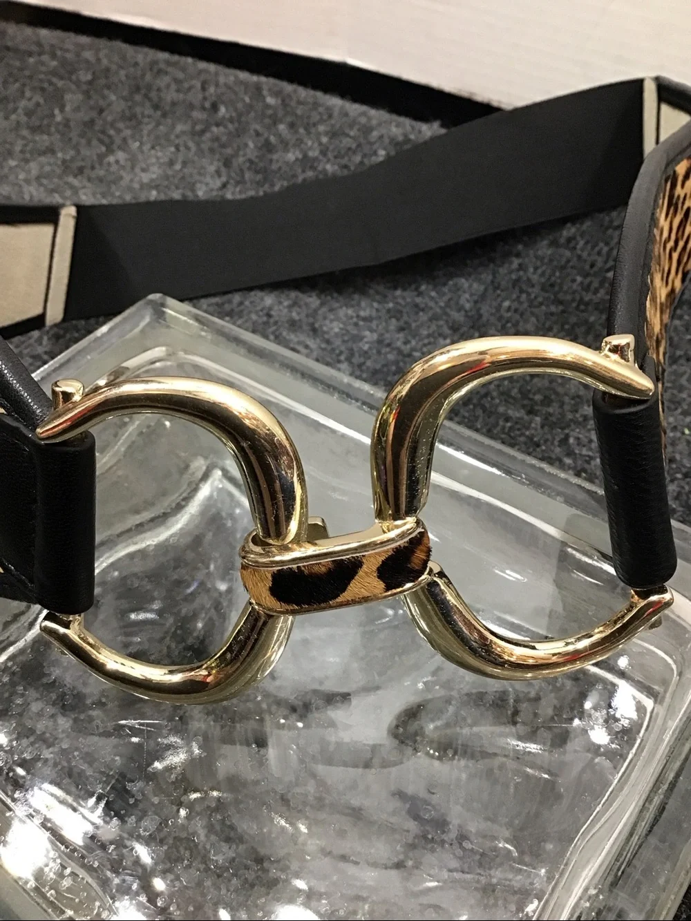 Chico's Leopard Print Wide Waist Belt with Gold Interlocking Buckle M
